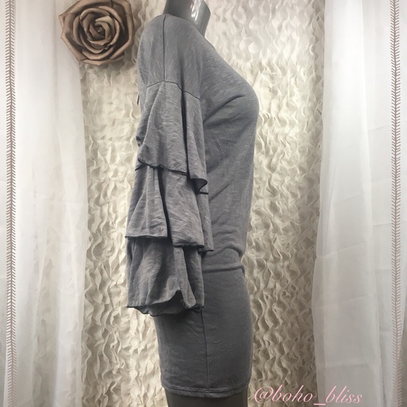 LUCCA COUTURE | Gray Tiered Long Sleeve Stretch Tunic Dress NEW - Picture 4 of 6